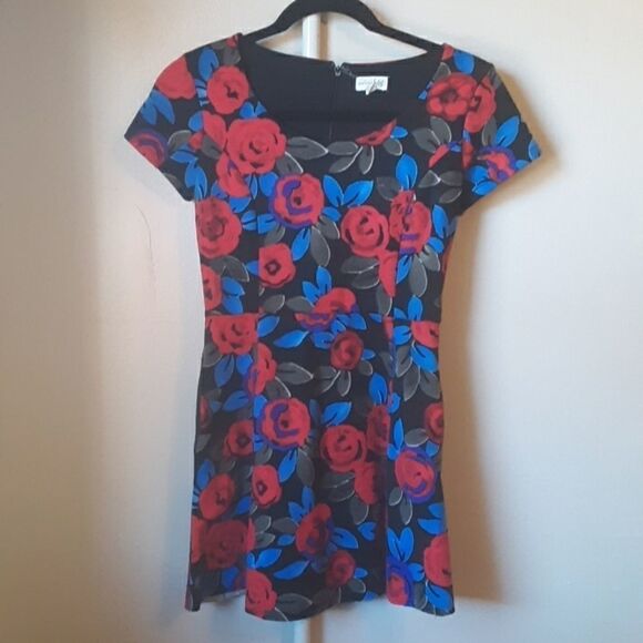 NORDSTROM MAISON JULES COTTON MULTICOLOR FLORAL MINI DRESS/TUNIC W/POCKETS XS - Picture 1 of 6